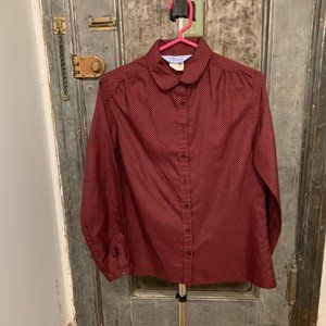 Vintage size 12 small xs 70s Ship 'n Shore silky feel burgundy and white polka d